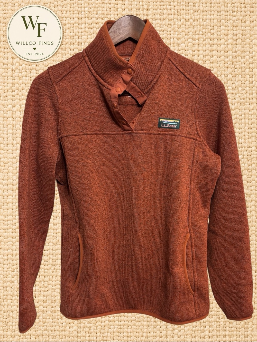 L.L.Bean Women’s Sweater Fleece Pullover Small Rust Orange Snap Neck FW24